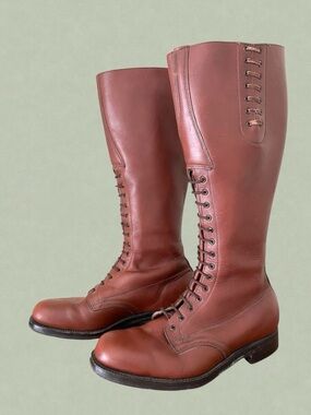 Vintage Cavalry Style Tall Brown Leather Lace-Up Riding Boots 8.5D Biltrite